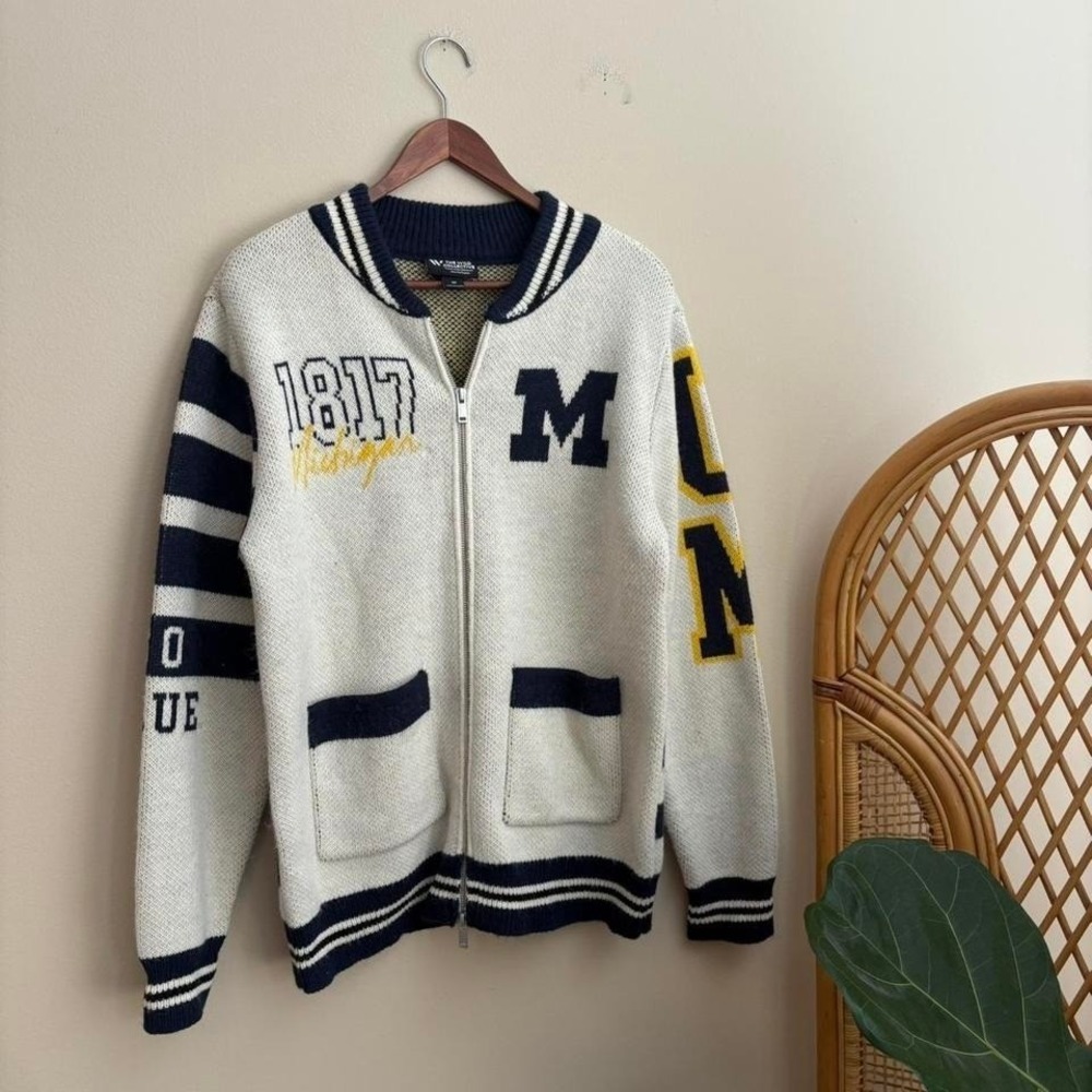 The Wild Collective Sportswear Michigan State Wolverines Zip Up Varsity Sweater